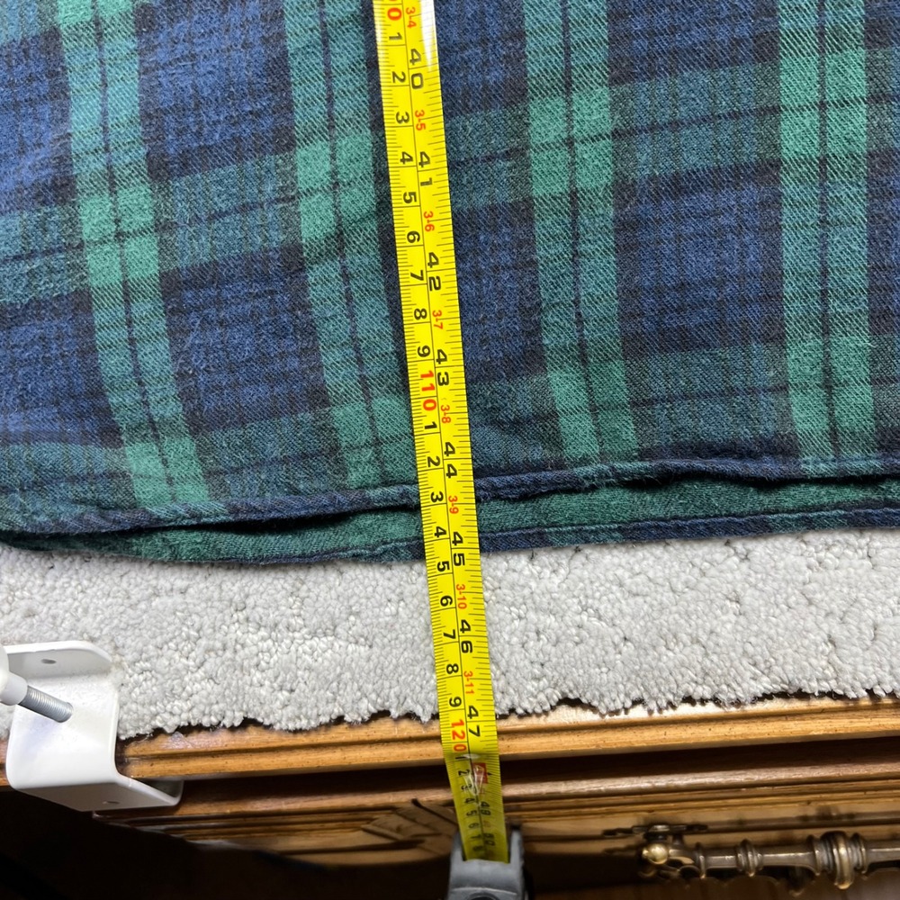VINTAGE LL Bean Night Shirt Size L Green Blue Plaid Longsleeve Henley Pajama - Picture 16 of 16